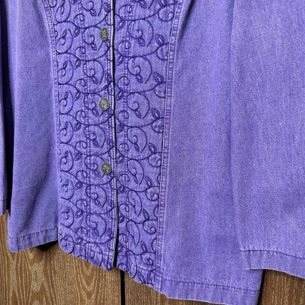 Vtg Purple Denim Saint Germain Paris Embroidered Leaf Jacket Womens M Cotton USA - Picture 3 of 8